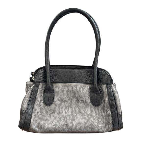 Ralph Lauren Chaps Pebbled 'Leather' Handbag Purse in Black & Silver - Picture 3 of 8